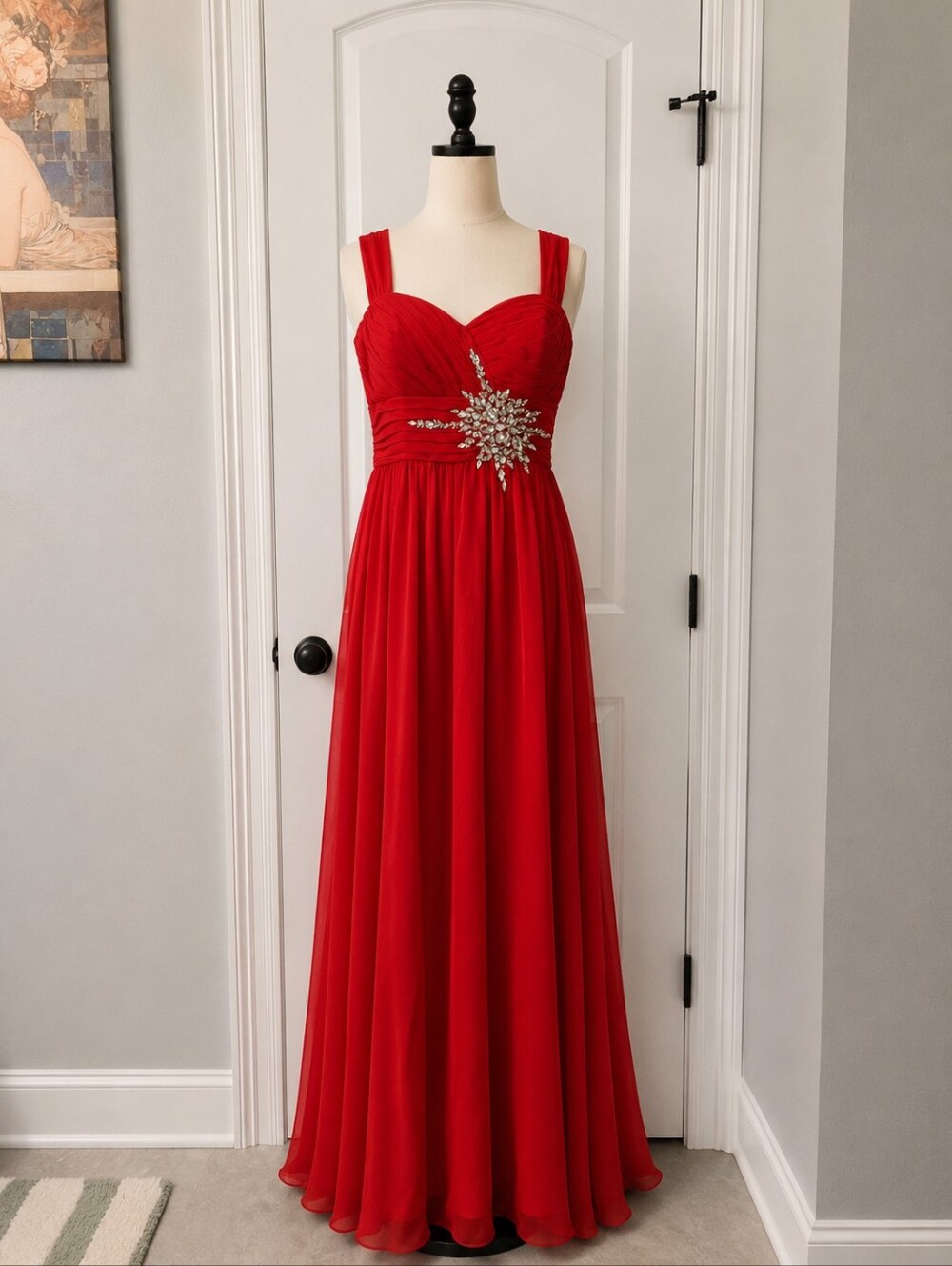 Elegant Red Prom Dress with Crystal Embellishment